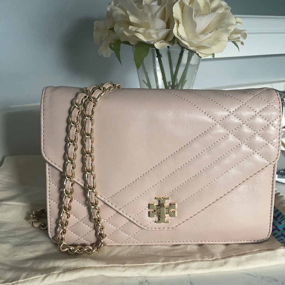 Tory Burch light baby nude pink supple quilted leather Kira bag with dust bag